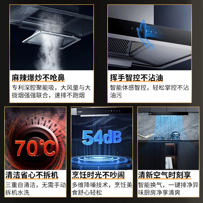 海尔(haier)家用抽油烟机24立方爆炒大吸力欧式顶吸挥手控制自清洗触屏吸油烟机CXW-258-ET960