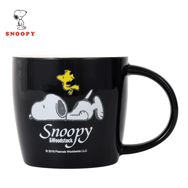 史努比(SNOOPY)陶瓷水杯可爱简约风马克杯男女创意个性潮流咖啡喝水杯子 5020黑