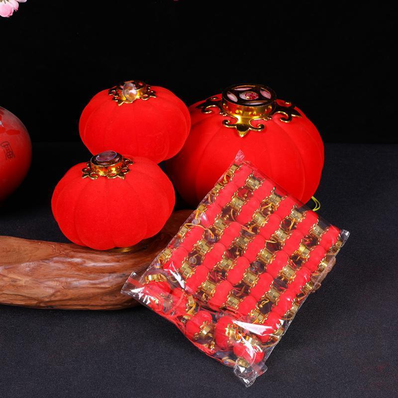 新年大红植绒小灯笼挂饰场景布置室内迷你连串结婚装饰红灯笼喜庆