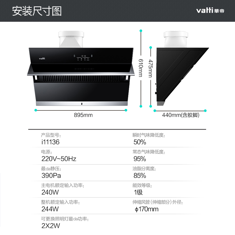 华帝(vatti)20立方油烟机挥手侧吸抽油烟机单机吸油烟机厨房家用触控390Pa宽屏拢烟CXW-240-i11136高清大图