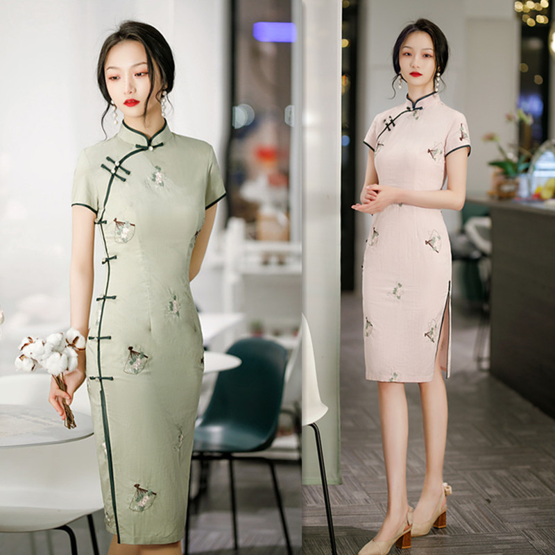 时尚改良年轻少女款立领短袖旗袍夏季新款侧八扣旗袍裙