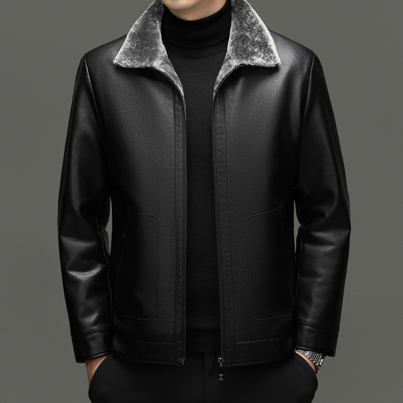 免费试穿 海宁真皮皮衣男士皮毛一体冬季绵羊皮翻领皮草加厚加绒皮夹克外套高端外套正品官方旗舰店高清大图