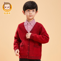 【官方正品】恒源祥男童毛衣中大童开衫秋装2019新款儿童线衣V领混纺纯色上衣F