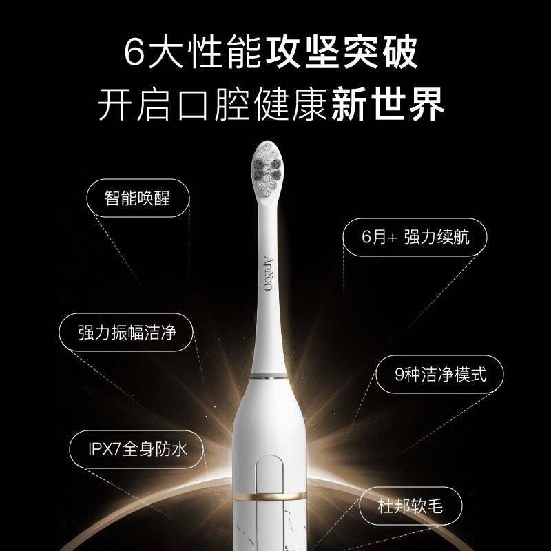 ApiYoo 艾优 P8A 电动牙刷 全自动防水情侣套装节日礼物 大理石白高清大图