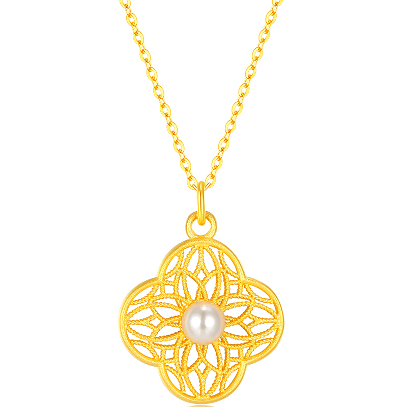 新金珠宝足金999黄金项链女四叶草花丝工艺幸运遇见套链延伸链1042