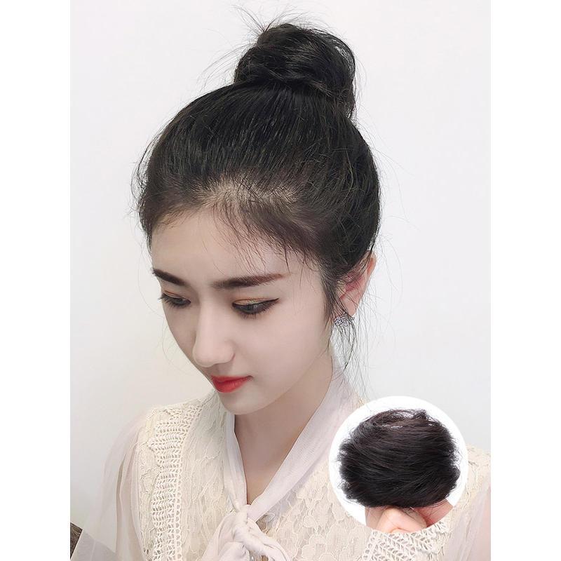 真发假发圈可爱丸子头假发女盘发神器蓬松懒人发髻古风发饰发包 卷发圈 [浅棕色] 高温丝