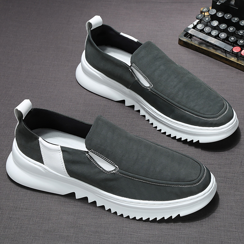 林先森鞋子男潮鞋夏季透气韩版板鞋休闲百搭低帮一脚蹬懒人厚底帆布鞋