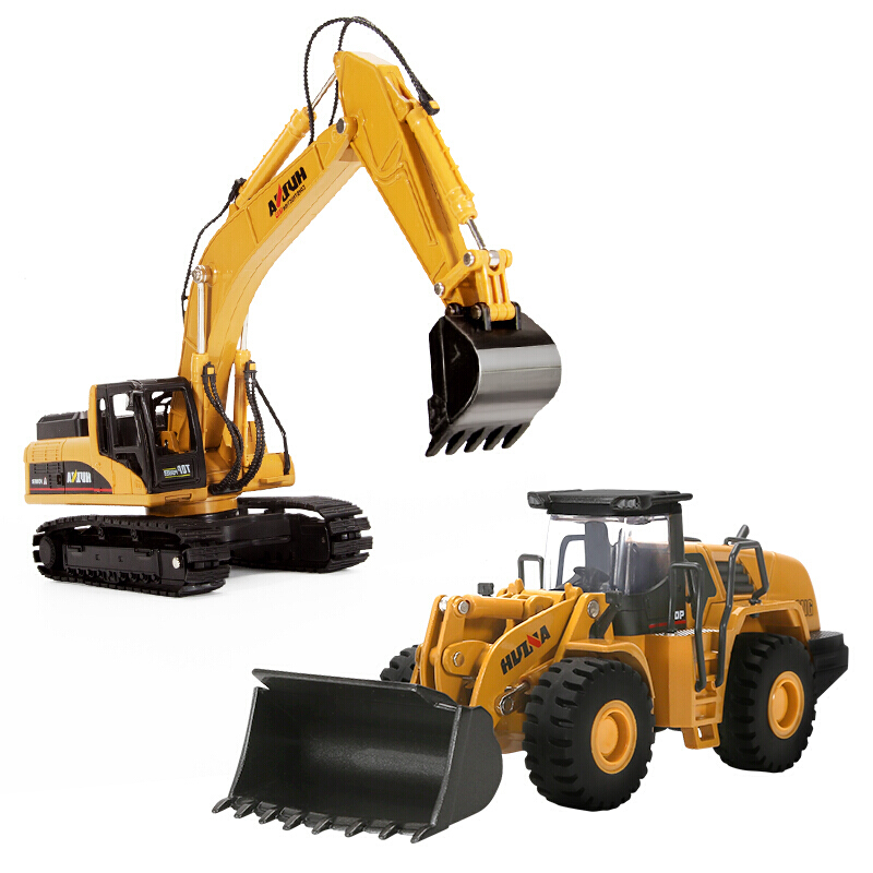汇纳合金工程车挖掘机模型儿童仿真合金挖土机模型6-9岁男孩玩具 1:50