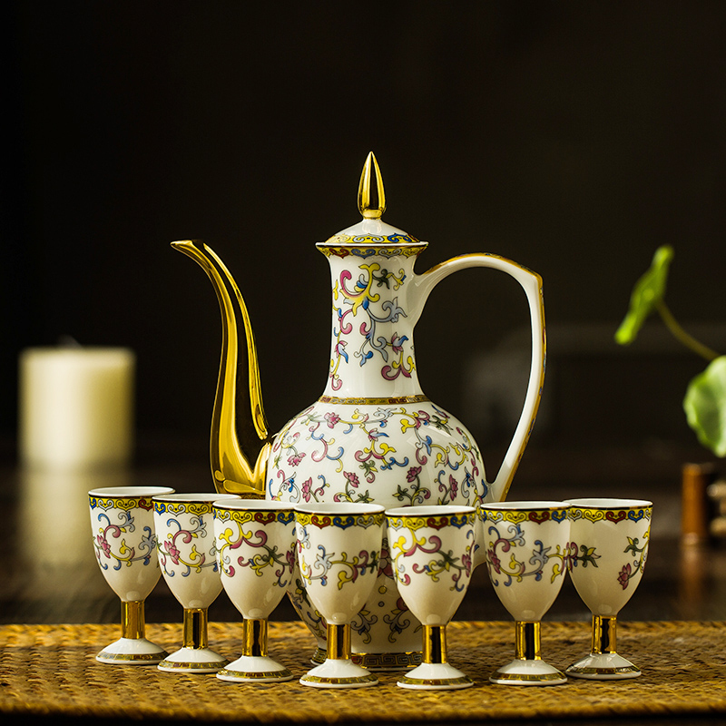 景德镇陶瓷酒具珐琅彩骨瓷酒壶酒具套装陶瓷白酒杯仿古中式