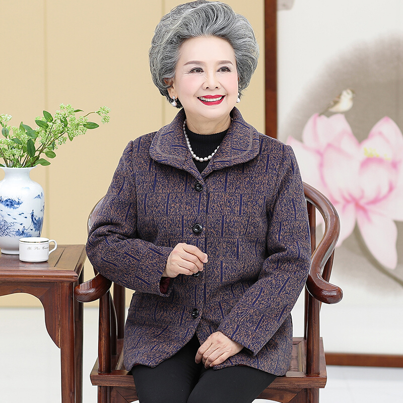 迪鲁奥（DILUAO)波司登旗下奶奶冬秋外套中老年人上衣60-70岁妈妈装秋冬款夹克老人衣_174 XXL105-120斤 1809驼细条春秋款单件上衣