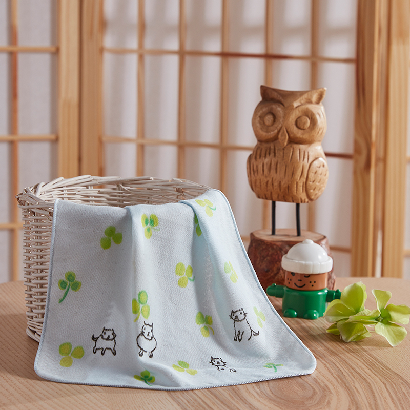 内野(Uchino)幸运猫咪手帕全棉纱布婴儿可用口水巾小方巾