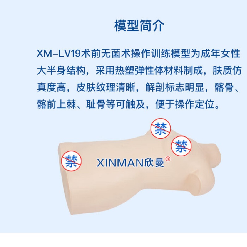 欣曼科教 高级术前无菌术操作训练模型 手术前消毒铺巾准备练习模拟人 XM-LV19高清大图