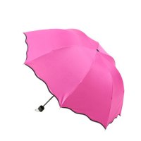 纯色半自动成人遇水开花雨伞防晒不锈钢黑胶晴雨两用三折叠太阳伞女士遮阳伞现代时尚生活日用糖果色晴雨用具