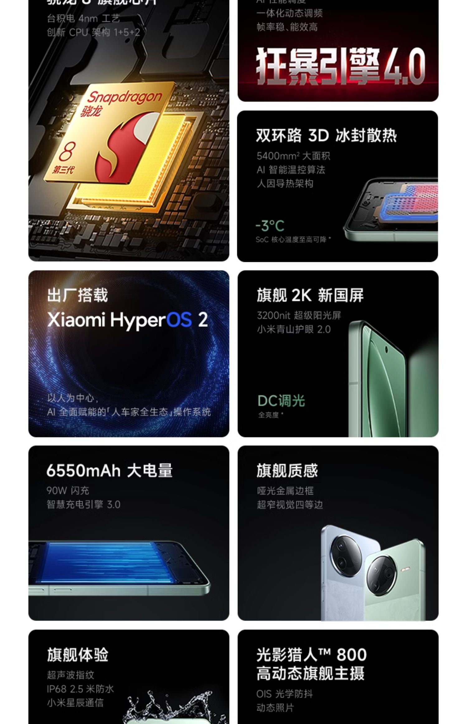 小米Redmi 红米 K80 山恋青 16GB+256GB 第三代骁龙8芯 2K新国屏 6550mAh电池 90W快充 REDMI K80 5G手机高清大图
