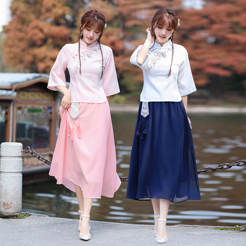 民国复古女装唐装套装中国风年轻款汉服改良旗袍中式上衣茶服报价 参数 图片 视频 怎么样 问答 苏宁易购