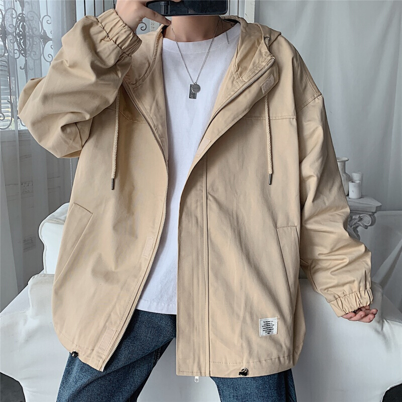 梵克公牛夹克外套男春春季2021工装纯色宽松衣服男士韩版潮流休闲连帽夹克褂子