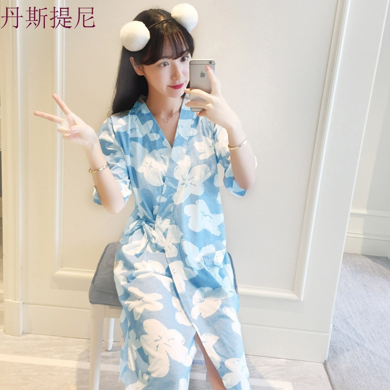 日式和服睡袍女春秋睡裙少女夏季甜美可爱家居服短袖纯棉薄款睡衣