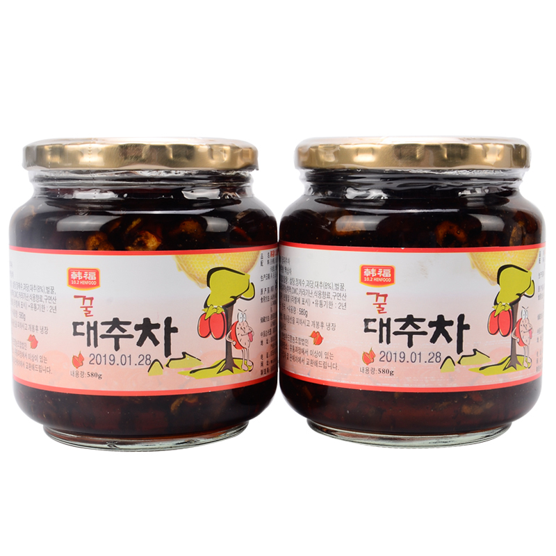 韩国原装进口 韩福10.2 蜂蜜大枣茶 冲饮罐装 580g/罐 果肉冲饮 果酱冲泡饮品 大枣茶 冲调即食饮品