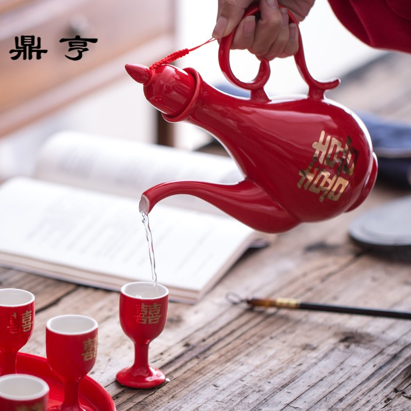 鼎亨陶瓷白黄烈酒分酒器酒壶酒盅高脚杯酒盘家用中式传统婚庆酒具