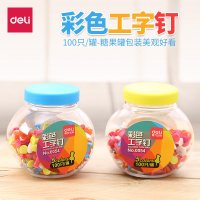 [精选]得力 0054 彩色工字钉图钉 软木板/软木留言板钉软木钉照片墙钉(100枚/桶)
