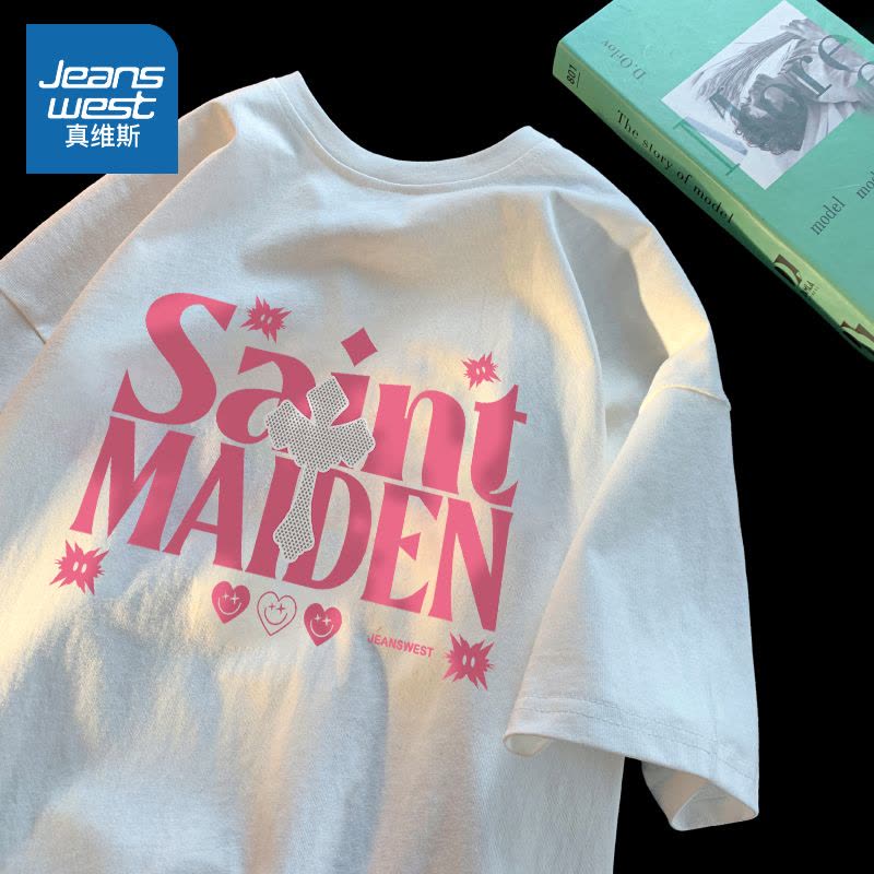 真维斯短袖t恤女潮牌韩版ins风甜辣上衣2022夏季新款宽松纯棉半袖图片
