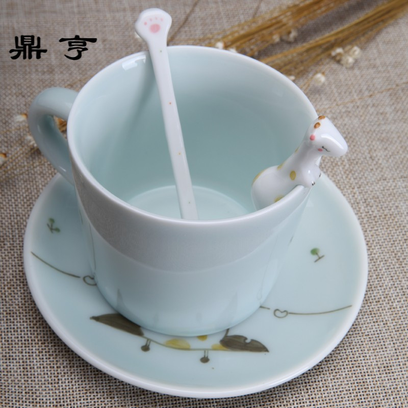 鼎亨包邮3D立体动物陶瓷杯创意马克杯子可爱情侣杯子带勺个性咖啡