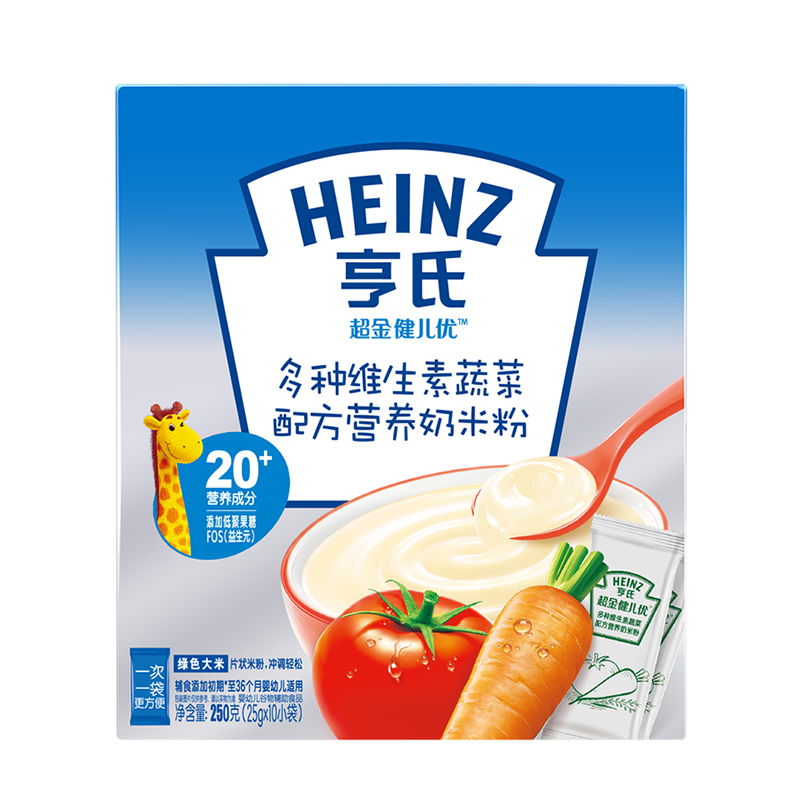 亨氏(Heinz)超金健儿优多种维生素蔬菜营养奶米粉250g适用辅食添加初期以上至36个月 宝宝辅食婴儿米粉米糊1段米粉高清大图