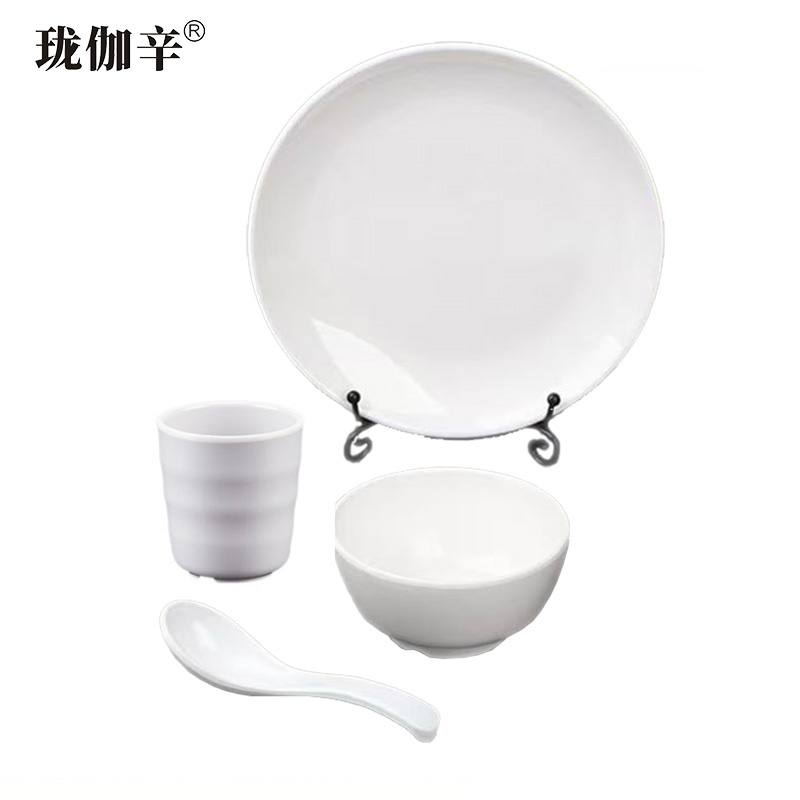 珑伽辛 耐高温密胺餐具浅盘小碗小勺杯子 四件套/套高清大图