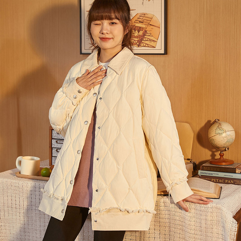 [1折价133元]唐狮冬季新款羽绒服女拼接小香风轻薄毛边设计时尚秋冬保暖外套潮