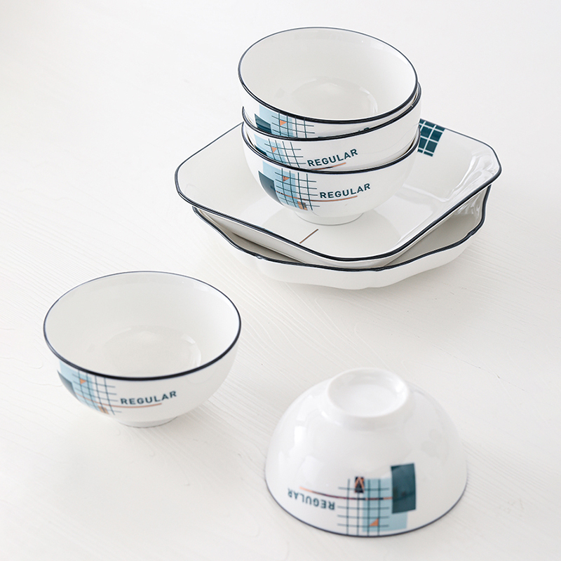 苏氏陶瓷(SUSHI CERAMICS)餐具套装 城市方格韩日小清新陶瓷碗盘勺子鱼盘30头餐具套装