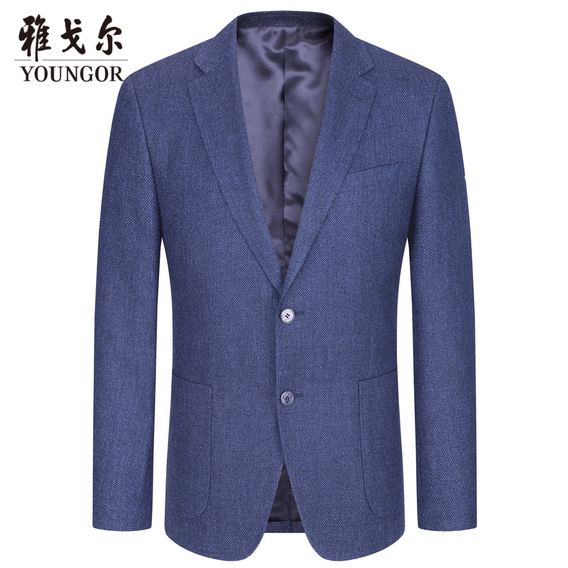 youngor雅戈尔男装商务休闲羊毛混纺商务休闲优雅素色藏青西服005fla