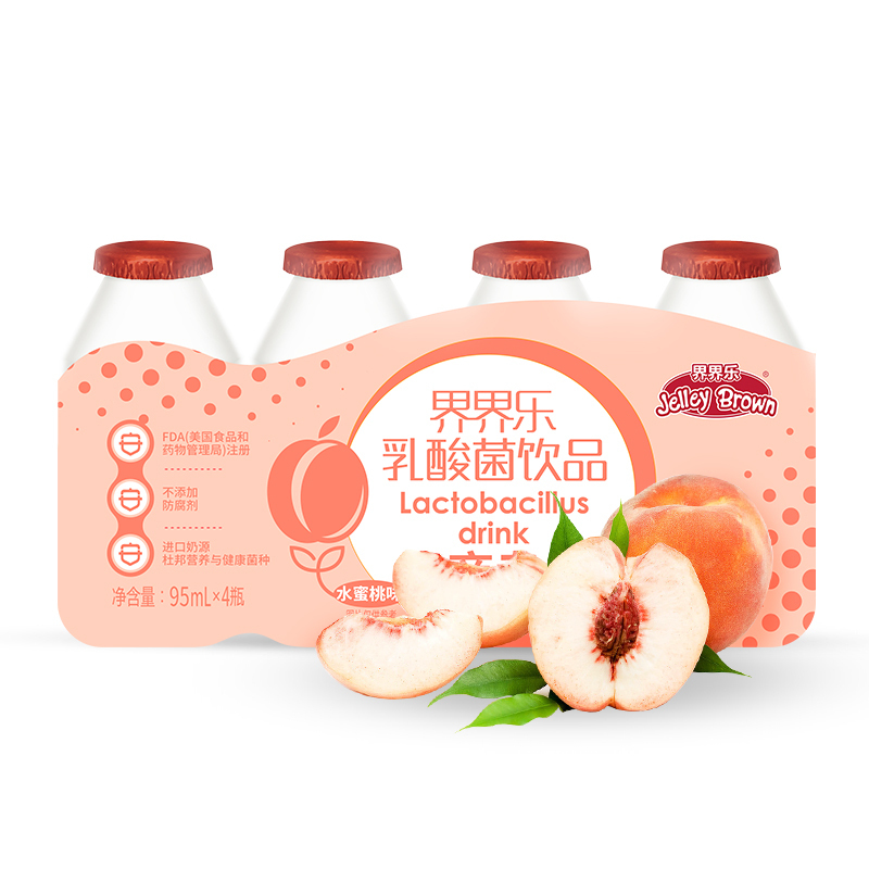 JelleyBrown/界界乐 儿童乳酸菌饮料水蜜桃味95ml*4瓶