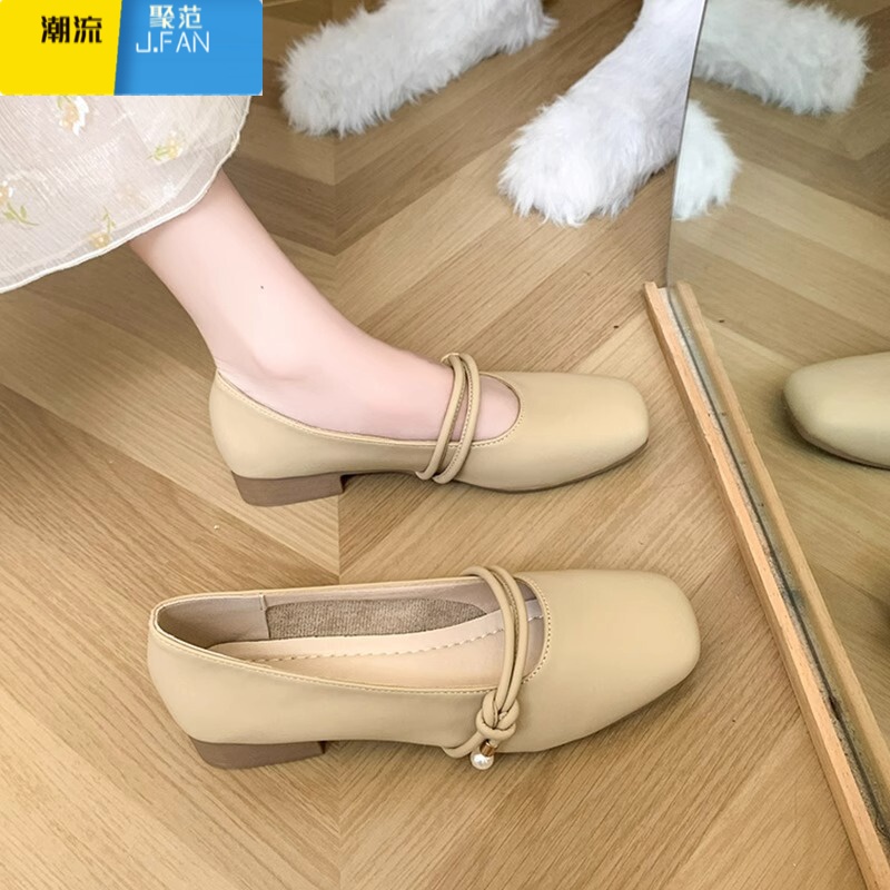 聚范玛丽珍仙女配裙子小皮单鞋女2024新款晚晚风温柔平底奶奶瓢鞋高清大图