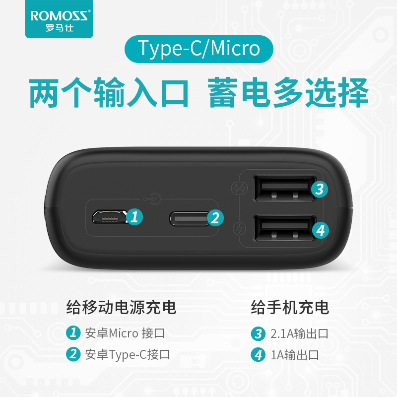 罗马仕(ROMOSS)Ares10超轻薄小巧迷你手机充电宝10000毫安大容量移动电源LED数显Type-C/苹果/安卓高清大图