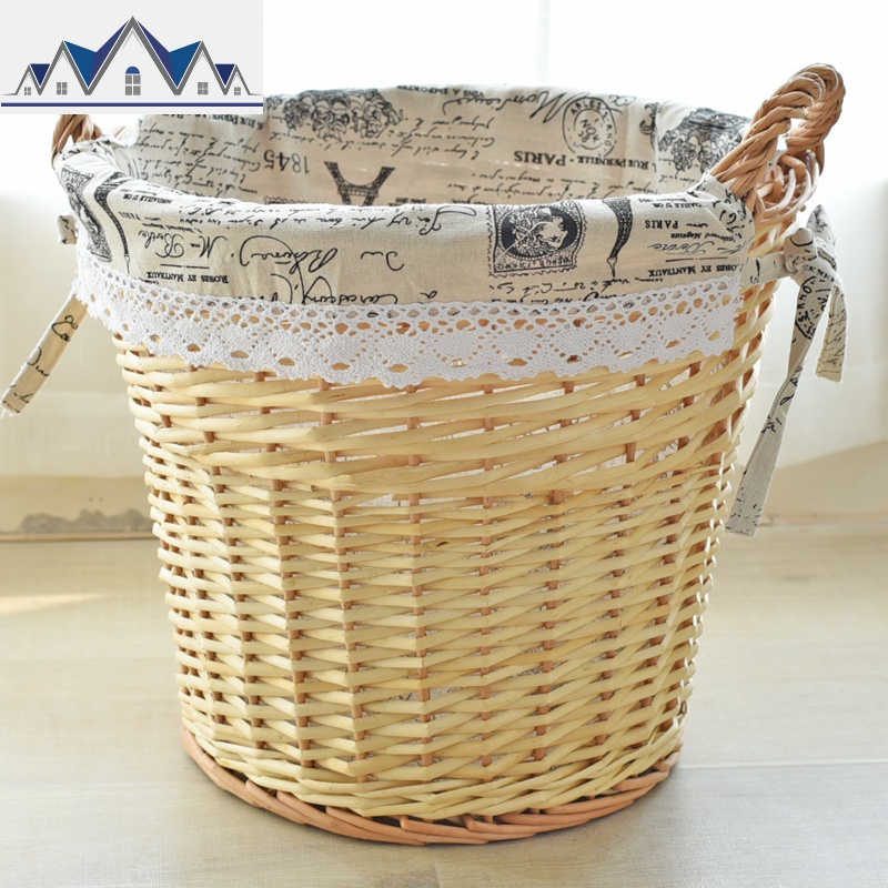 柳编收纳筐藤编脏衣篮脏衣篓火锅店衣服收纳筐热气球收纳筐编织筐 三维工匠收纳篮 原色铁塔小号