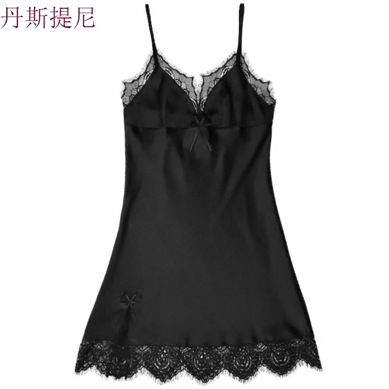 NT夏季性感诱惑蕾丝修身聚拢冰丝带睡裙家居服打底睡裙睡衣女秋
