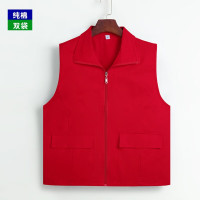 工作马甲 工作服 背心 純棉多口袋 高端红马夹 红色-翻领双口袋款