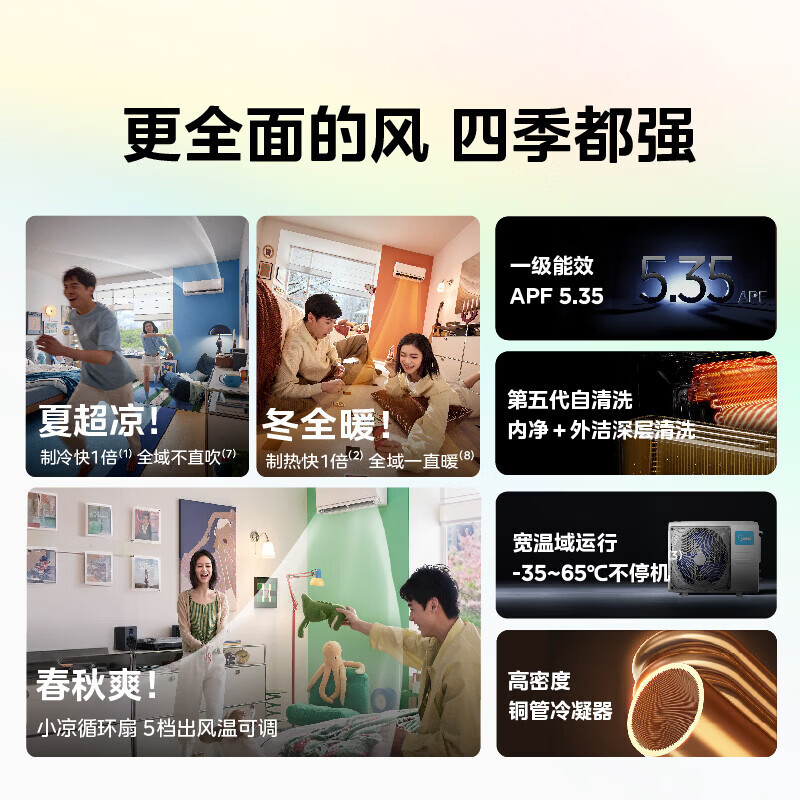 美的(Midea)空调挂机大1.5匹家用风尊三代全面风新一级能效变频冷暖客厅卧室壁挂式智能空调KFR-35GW/MXC3