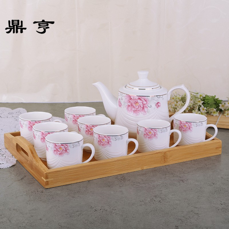 鼎亨婚庆茶具陶瓷家用茶壶套装耐高温骨瓷凉水壶花茶壶茶杯套装配