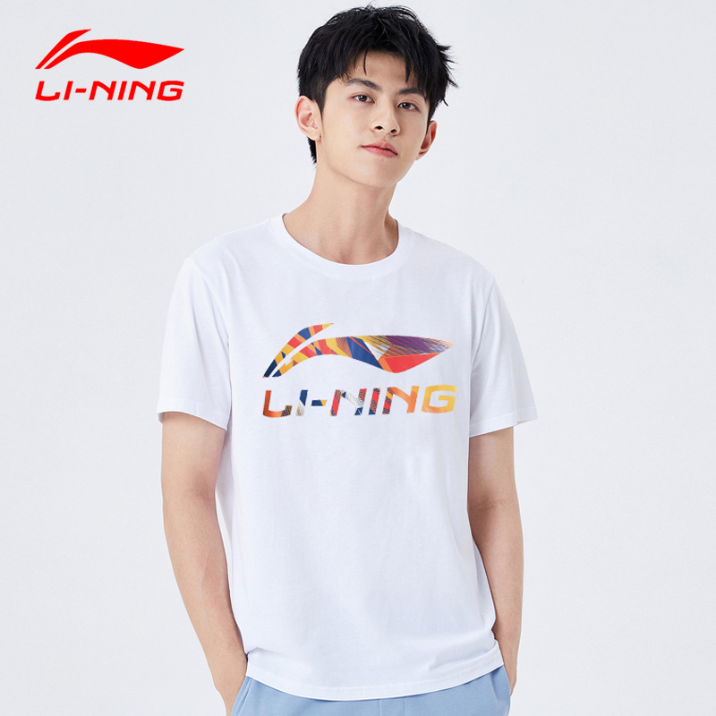 李宁短袖t恤男士夏季新款宽松纯棉大logo潮运动休闲文化衫半袖衫