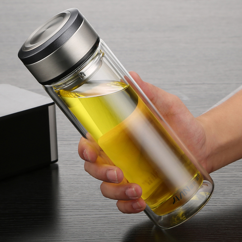 富光 1705泡茶杯 350ml双层带盖过滤 玻璃水杯商务茶杯 (单位:个)