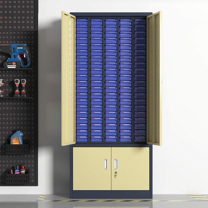 臻远 ZYLJG-W98 零件柜抽屉式工具柜电子元件柜螺丝柜物料柜100抽蓝色带门加工具柜小号高清大图