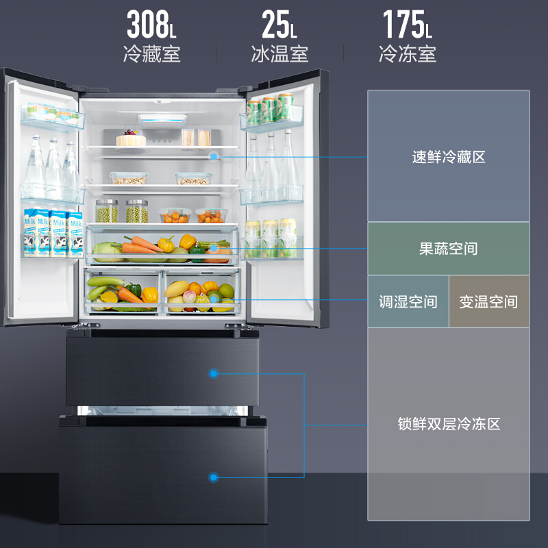 [19分钟急速净味]美的(Midea)508升 法式多门冰箱 高端系列 智能杀菌一级能效 BCD-508WTPZM(E)
