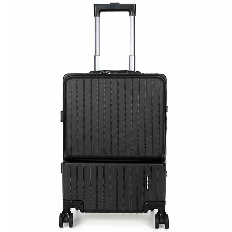 SUISSEWIN新款时尚扩展铝框硬壳拉杆箱行李箱SN8610B 黑色 24寸