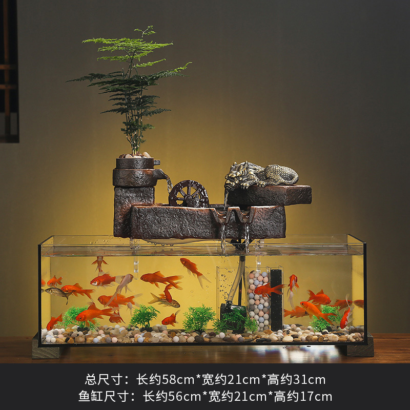 创意招财流水摆件室内客厅办公室装饰桌面循环水鱼缸开业乔迁礼品