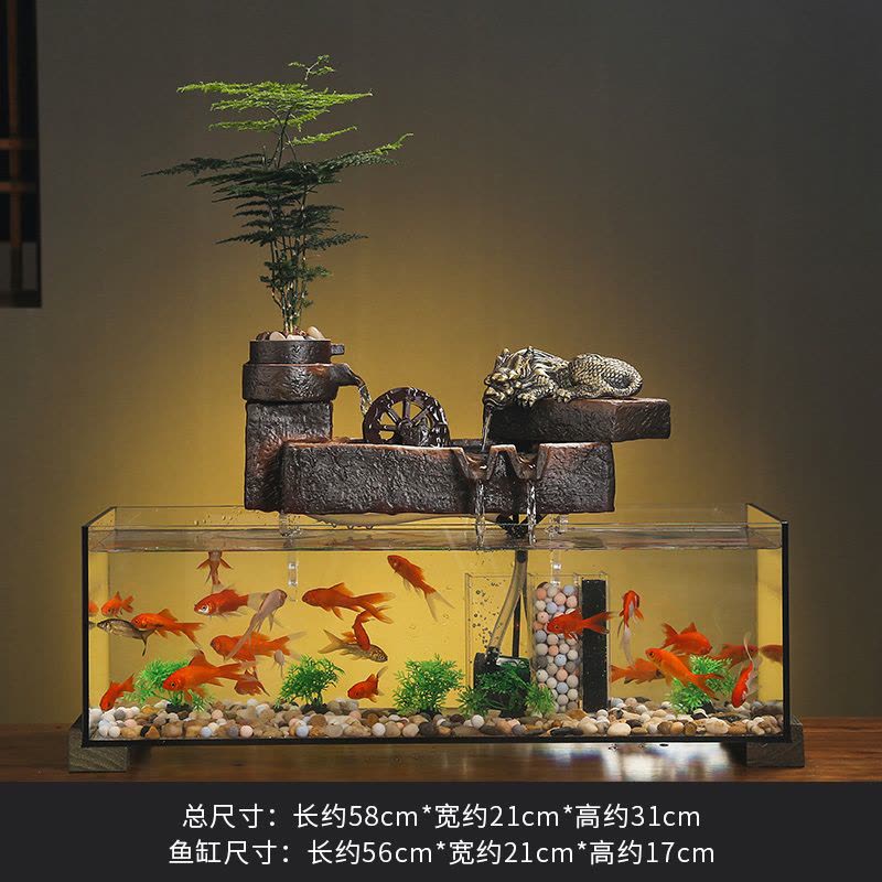 创意招财流水摆件室内客厅办公室装饰桌面循环水鱼缸开业乔迁礼品图片