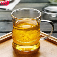 青苹果耐热玻璃杯 380ml办公室茶杯杯茶水分离泡茶杯带把盖花茶杯家用杯子 情侣杯过滤透明花茶杯玻璃水杯