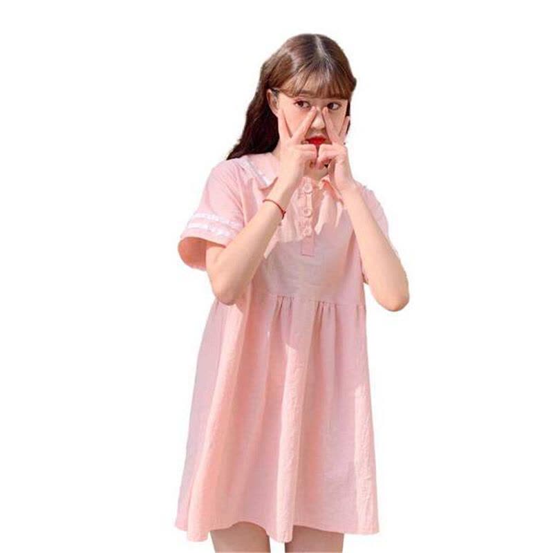 迪鲁奥(DILUAO)孕妇装夏 孕妇连衣裙韩版时尚宽松孕妇裙子娃娃款孕妇裙 中长款孕妇连衣裙F237- 粉红色 均码图片