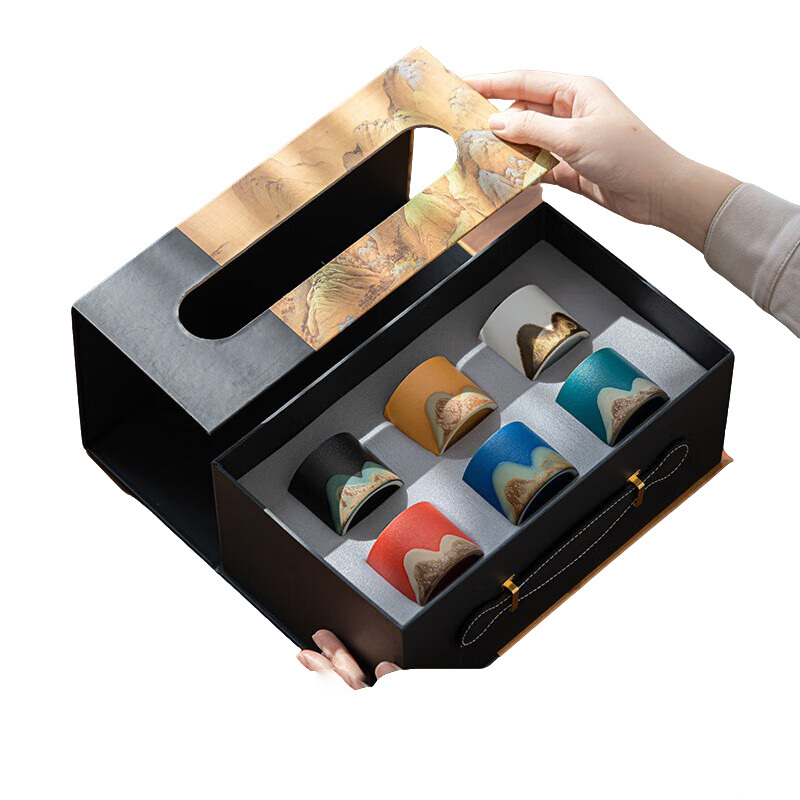 苏氏陶瓷(SUSHI CERAMICS) J0925 千里江山品茗杯茶礼套装 60ml*6 (单位:套)