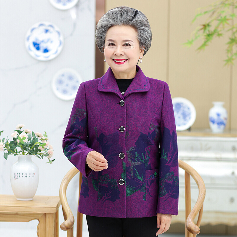 春秋装60-70-80岁薄开衫妈妈装老人衣服袖中老年人女装翻领宽松型上衣